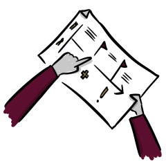 Eine Skizze eines Plans oder Ablauf, eine Hand zeigt auf etwas. visualisiert von speakture. Wir brauchen morevisuals im Business