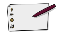 Papier und Stift mit Angaben zu Ort, Zeit, Datum, Personen, visualisiiert von speakture