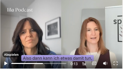 Screenshot vom lila Podcast mit Dana Rulf von speakture, moderiert von Stefanie Weber. In der Video-Podcastfolge geht es ums Visualisieren, Visual Thinking und weshalb man dafür nicht zeichnen können muss.